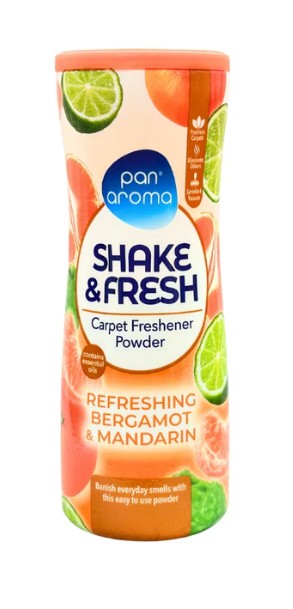 Pan Aroma Shake & Fresh Carpet Freshener Powder 500g - Refreshing Bergamot & Mandarin